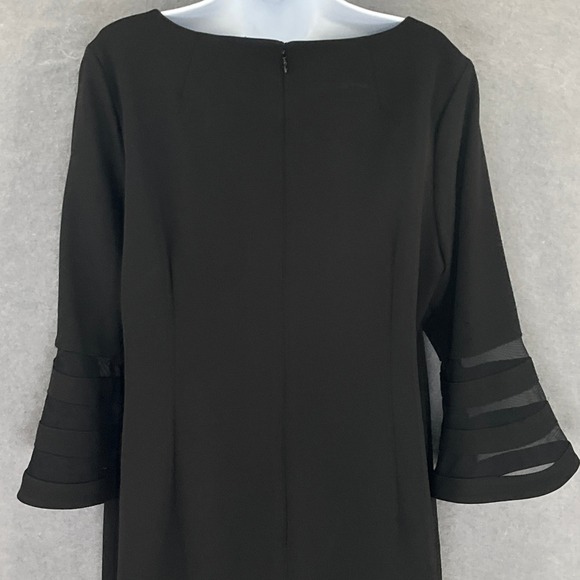 Calvin Klein Sheath Dress Sz 14W Black Mesh Trim Bell Sleeve Cocktail Party - Picture 7 of 15